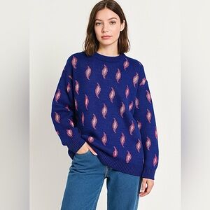 Vtg John Henry 90s Wool Blend Knit Sweater Medium Novelty Fire Flame Print Indie